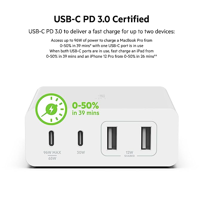 BELKIN 108 W GaN 3.1 A Multiport Mobile WCH010zbWH Charger With Detachable Cable hover view