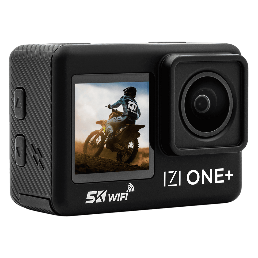 IZI ONE+ 5K Action Camera : Dual Screen, Waterproof, 48MP hover view