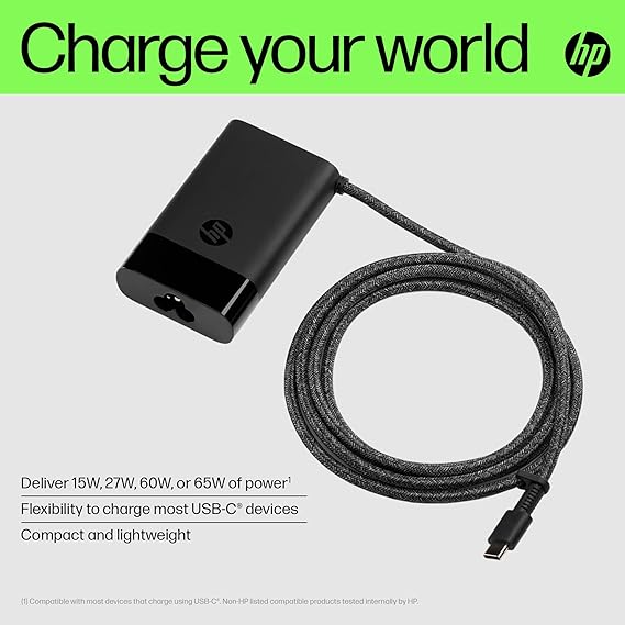 HP USB-C 65W Laptop Charger, 65W, Type-C USB, AC Adapter hover view