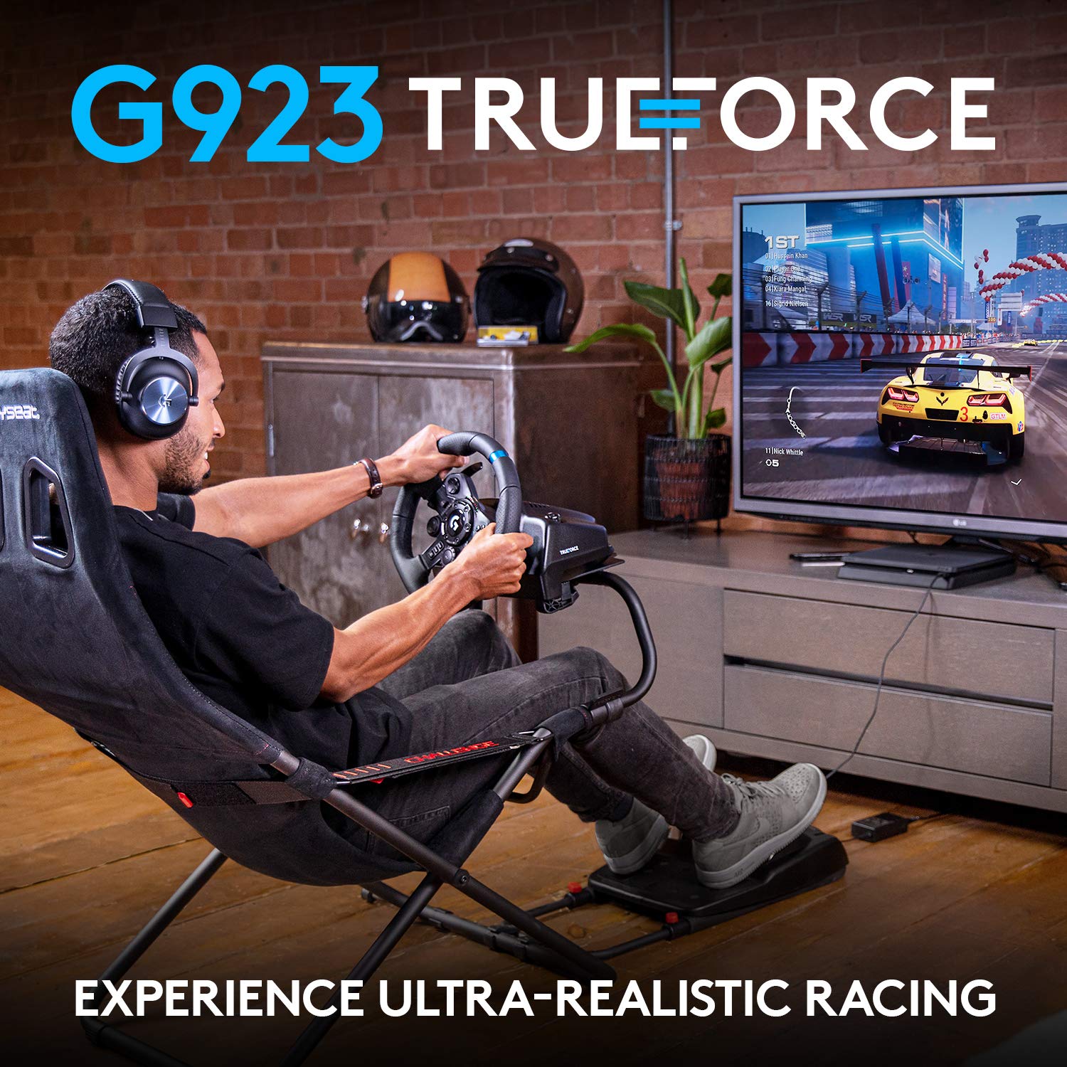 Logitech G923 Racing Wheel and Pedals, TRUEFORCE 1000 Hz Force Feedback, Responsive Driving Design, Dual Clutch Launch Control, Genuine Leather Wheel Cover for PS5, PS4, PC - Black - Image 3