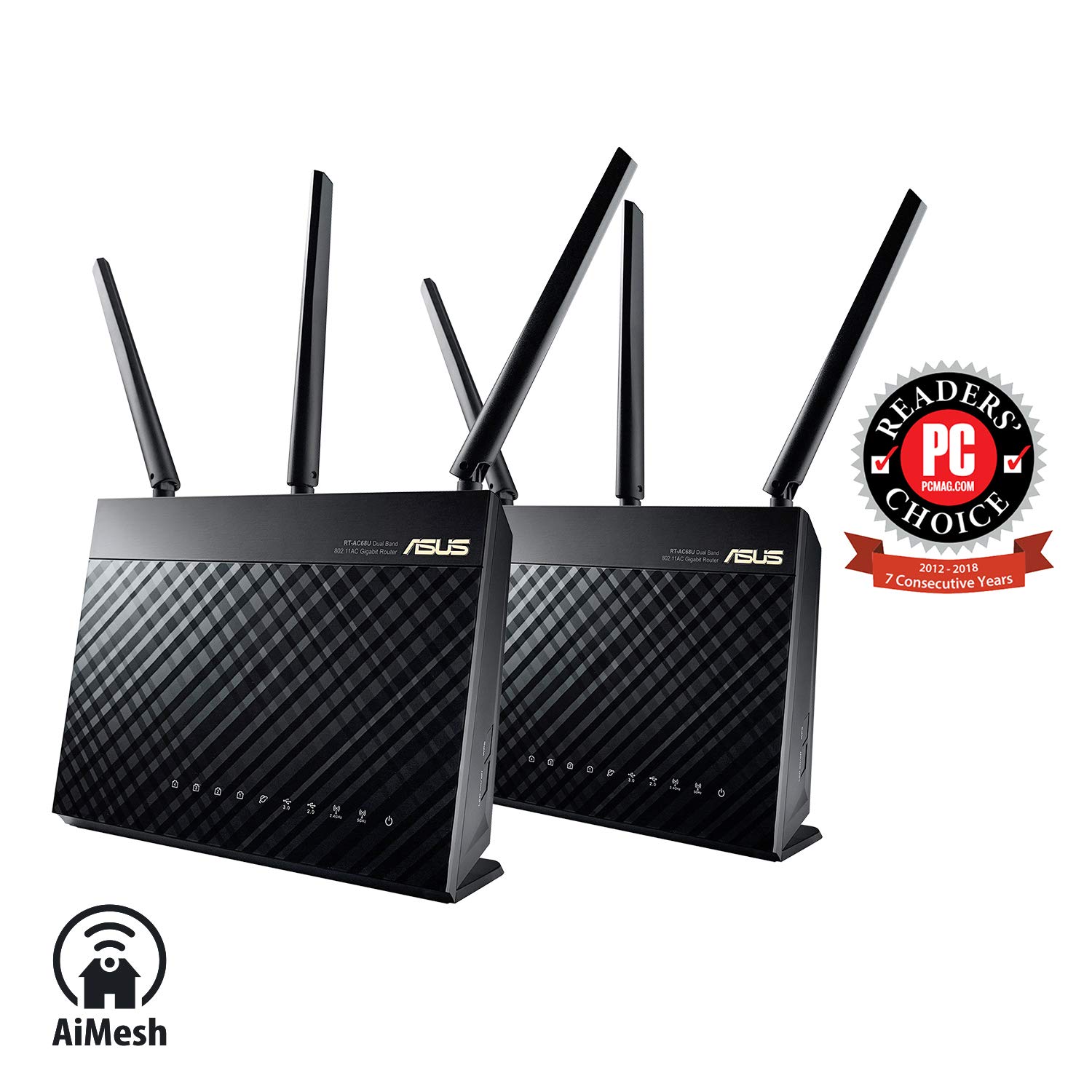 ASUS RT-AC68U 2 Pack Dual Band AiMesh AC1900 WiFi System (Black) for Large - Multi-Story Homes, WiFi Router, AiProtection Network Security Powered by Trend Micro and Adaptive QoS hover view