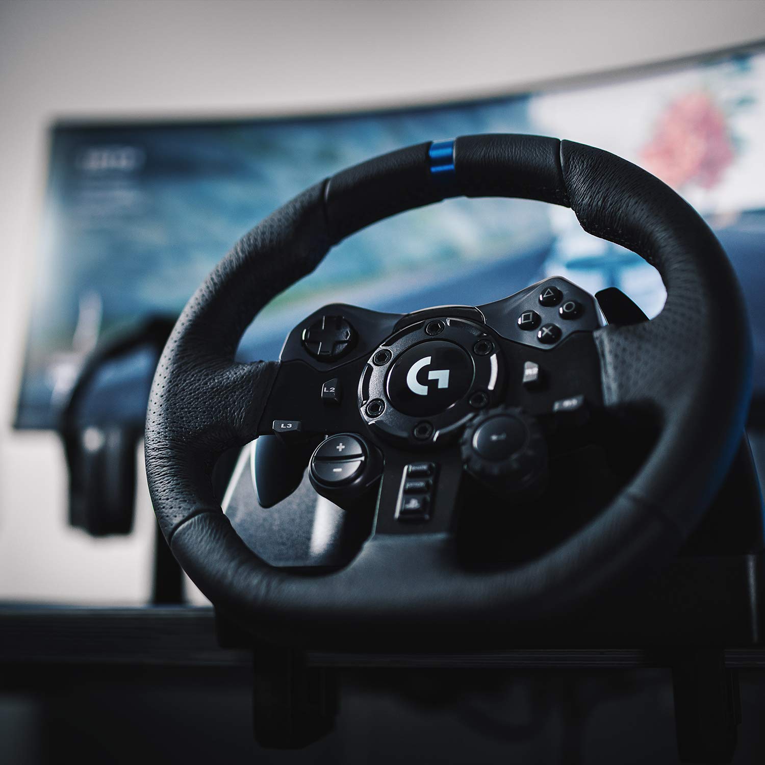 Logitech G923 Racing Wheel and Pedals, TRUEFORCE 1000 Hz Force Feedback, Responsive Driving Design, Dual Clutch Launch Control, Genuine Leather Wheel Cover for PS5, PS4, PC - Black hover view